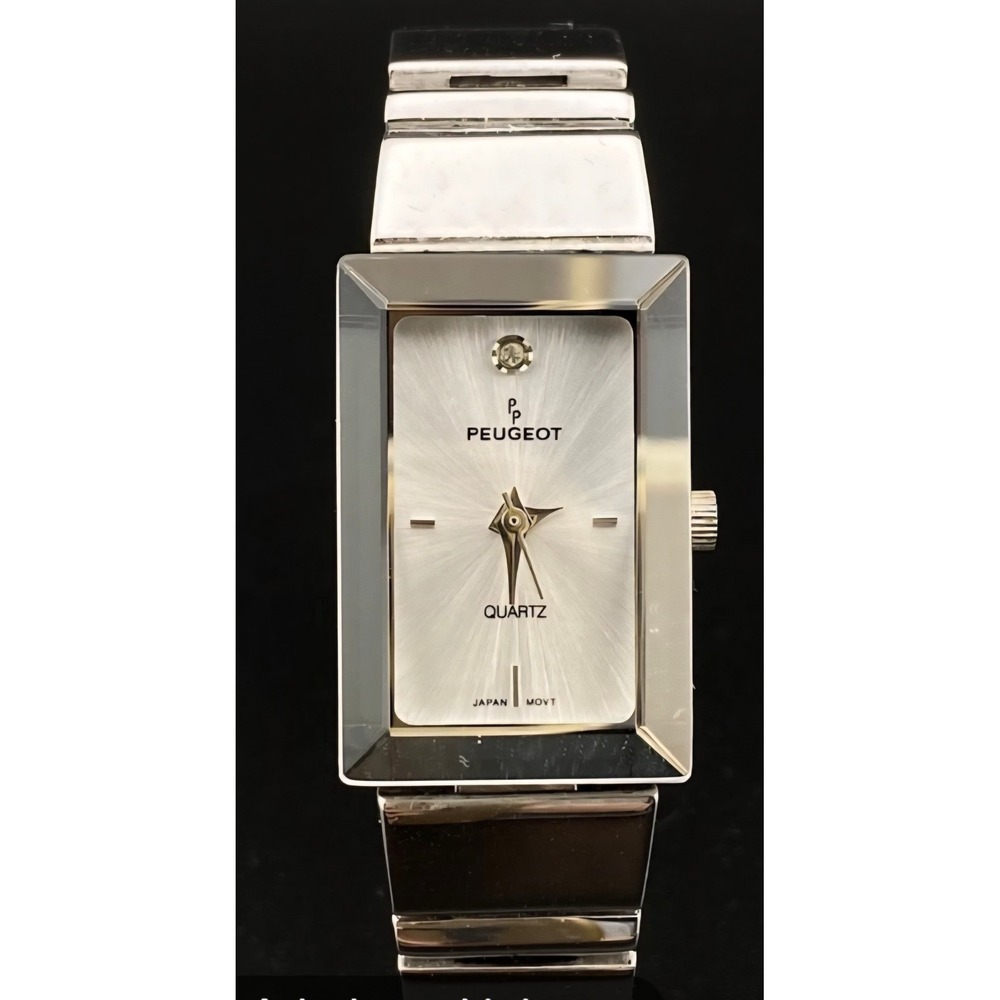 Peugeot Women's Tank Watch Diamond Accent Pearl  Dial Silver Tone New Battery
